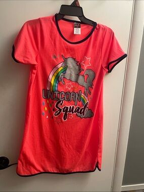 Unicorn Squad Coral Short-Sleeve Nightgown with Rainbow Graphic